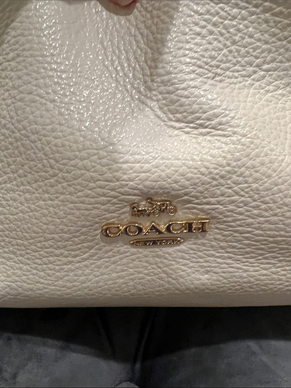 Coach Pebbled Leather Hobo in Off-White with Black Trim - Picture 2 of 9